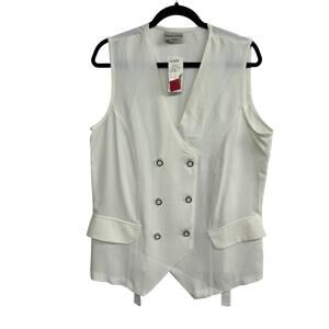 White Double Breasted Sleeveless Vest 14 16W Structured‎ Career Minimal Classic